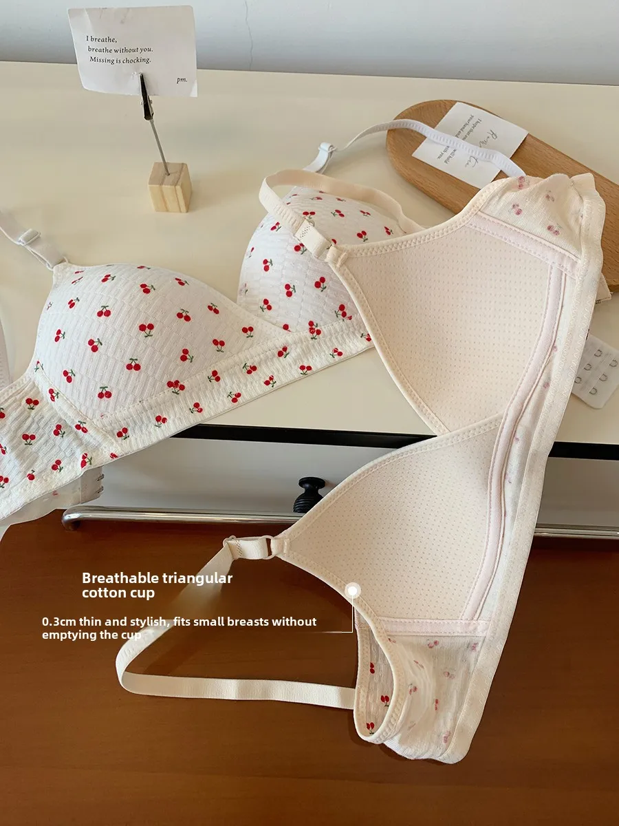 MOYISU Desire Korean Version of Sweet Cherry Print Breathable Triangle Cup Underwear Women's Thin Comfortable Anti-sag Small Bra 5