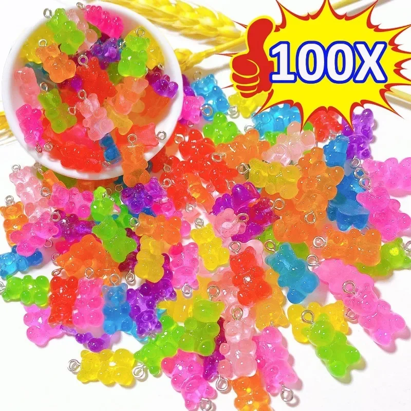 

Fashion Cute Resin Gummy Bear Pendant Transparent Colorful Bears Hairpins Necklaces Key Chains DIY Jewelry Making Accessories