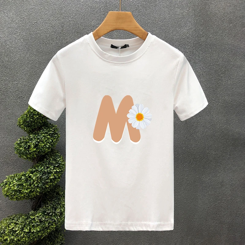 T-shirt uomo 100% cotone con stampa floreale e lettere a maniche corte_voghion.com