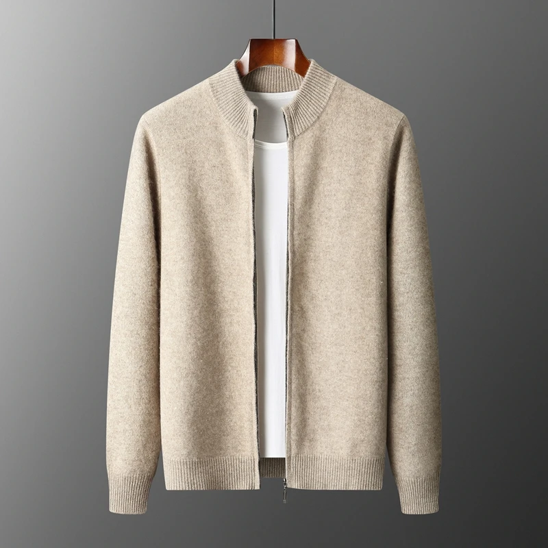 Maglione caldo da uomo in lana merino al 100% colletto a lupetto cardigan con cerniera ispessito autunno inverno nuove magliette a maniche lunghe lavorate a maglia in cashmere 1