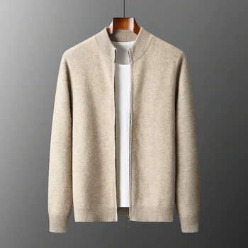 Maglione caldo da uomo in lana merino al 100% colletto a lupetto cardigan con cerniera ispessito autunno inverno nuove magliette a maniche lunghe lavorate a maglia in cashmere 1