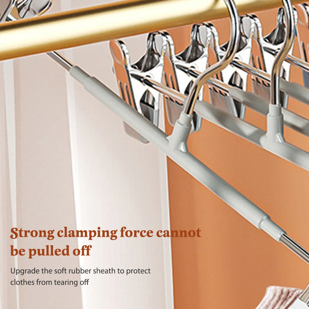 10PCS Pant Hangers Heavy Duty with Adjustable Clip Pants Skirt Hangers Non Slip Shorts Hangers Saving Space Stainless Steels 6