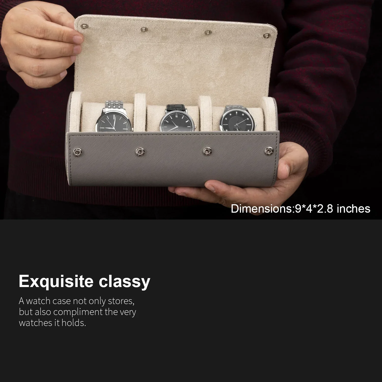 Watch Roll Travel Case for Storage Organizer, Anti-Scratching 3-Digit Watch Box for Men Women Jewelry Necklace Bracelet Display