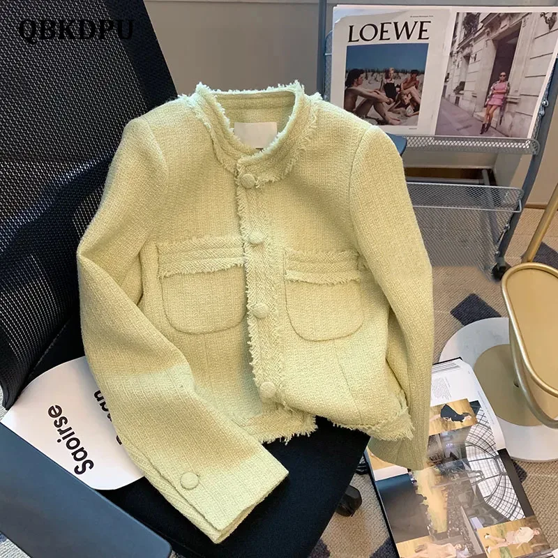 

Elegant Design Cropped Tweed Jacket Women 2022 Spring New Luxury Long Sleeve Korean Short Coat Top Office Casual Chaquetas Mujer