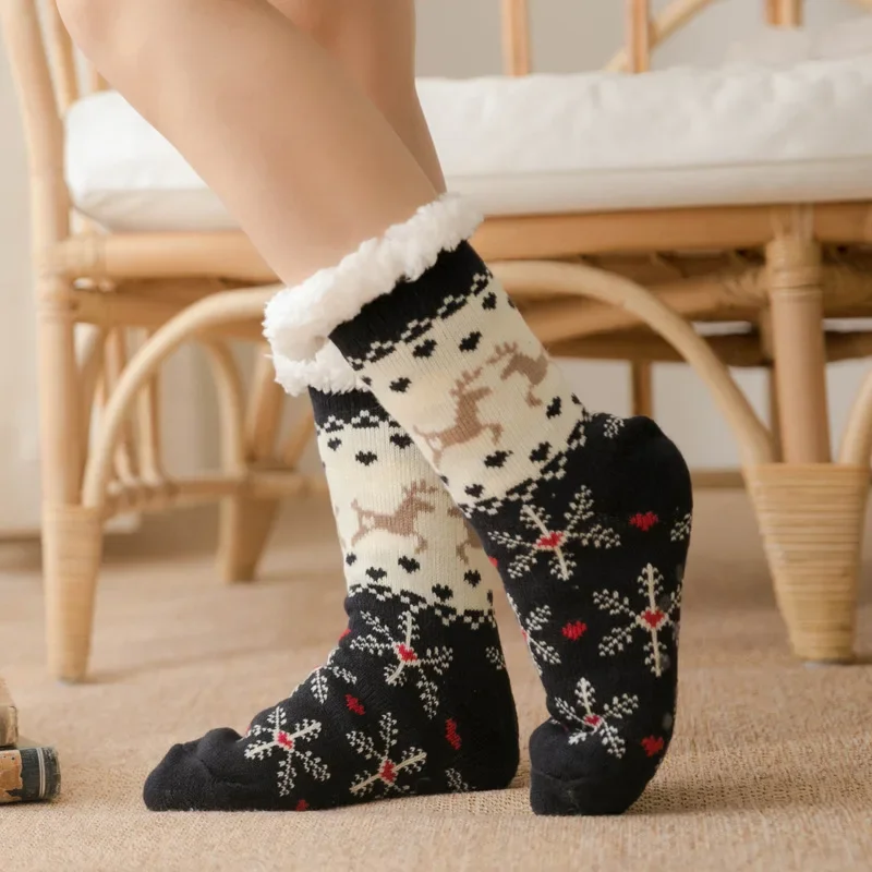Winter Christmas Socks, Floor Socks, Snow Sock, Month Children's Plush Coral Sock, Home Sleep Sock, Carpet Socks, Leg Covers 3
