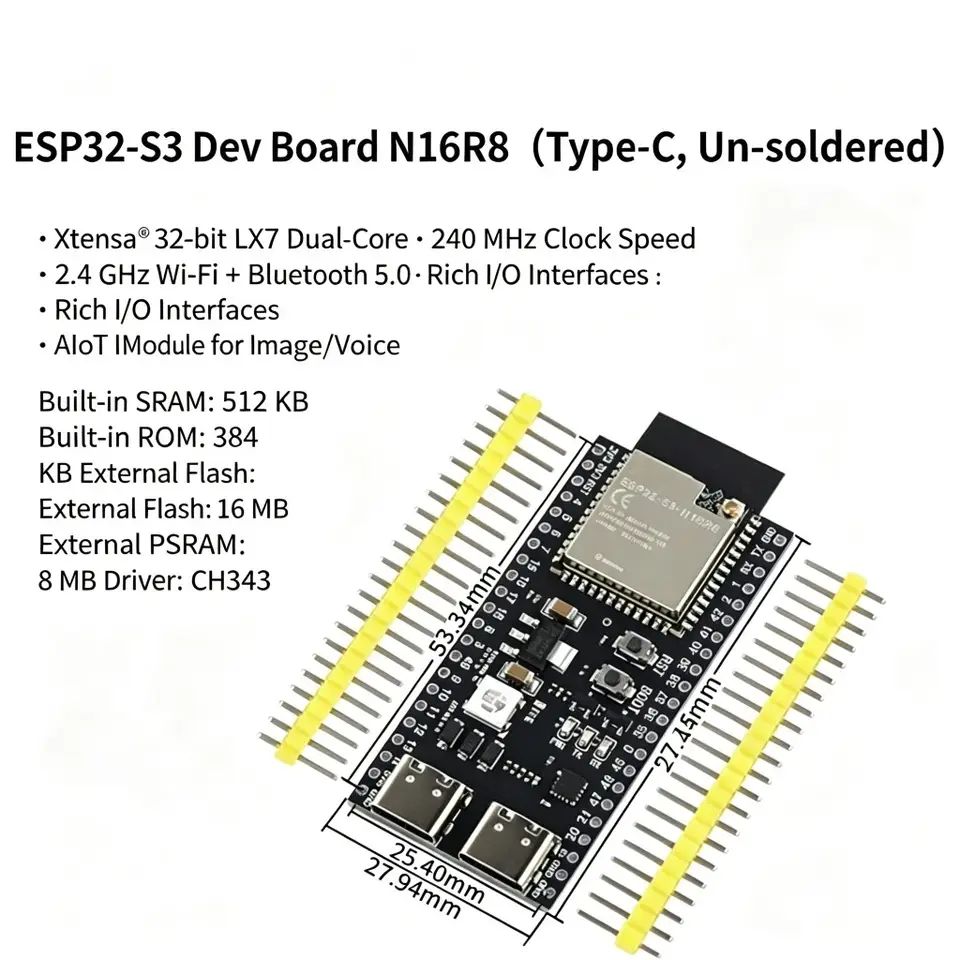 ESP32-S3 Development Board DevKitC-1 N8R2 N16R8 WiFi BT Module 44Pin Type-C USB ESP32-S3 WROOM-1 image 7