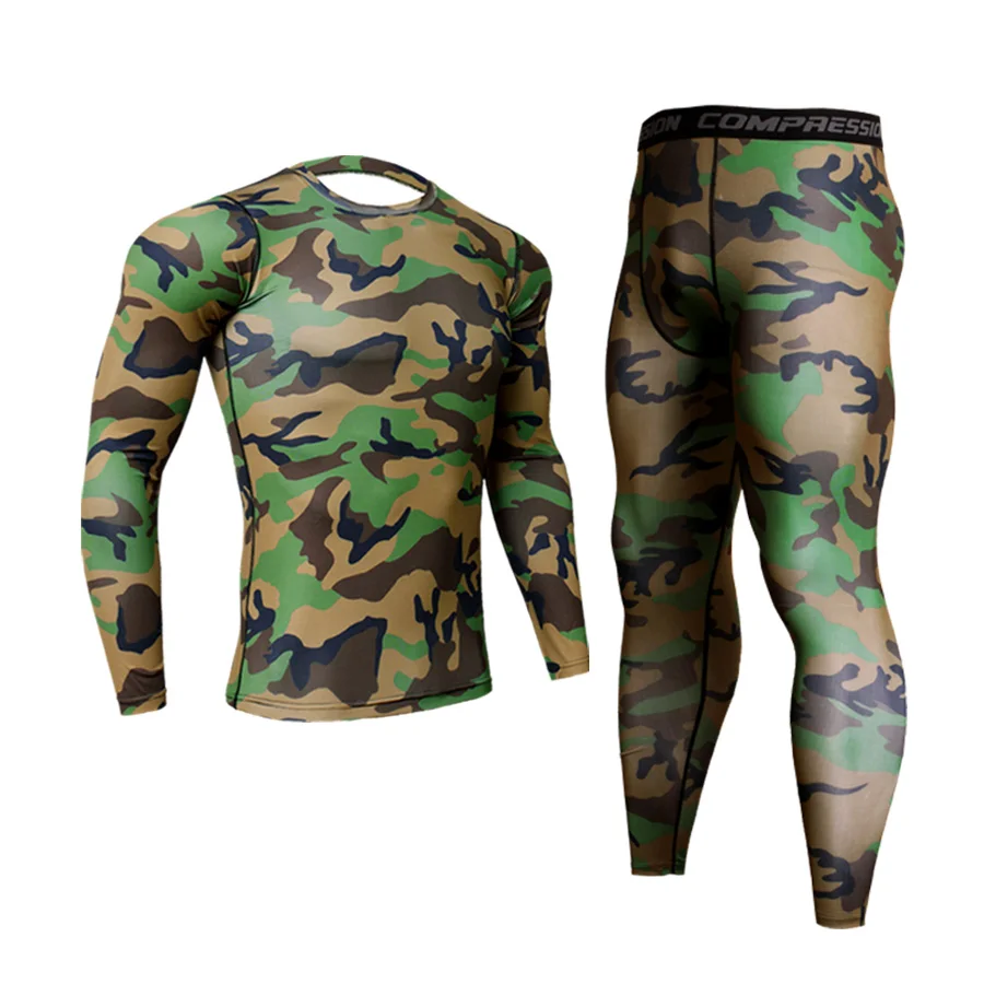 Camouflage Tracksuit Men Compression Clothing Fitness Shirt men Long sleeves Tights T-shirt + Men Leggings kit Hot selling XXXL 2pcs tracksuit men set compression sportswear suit long sleeve autumn spring underwear for men tights quick drying