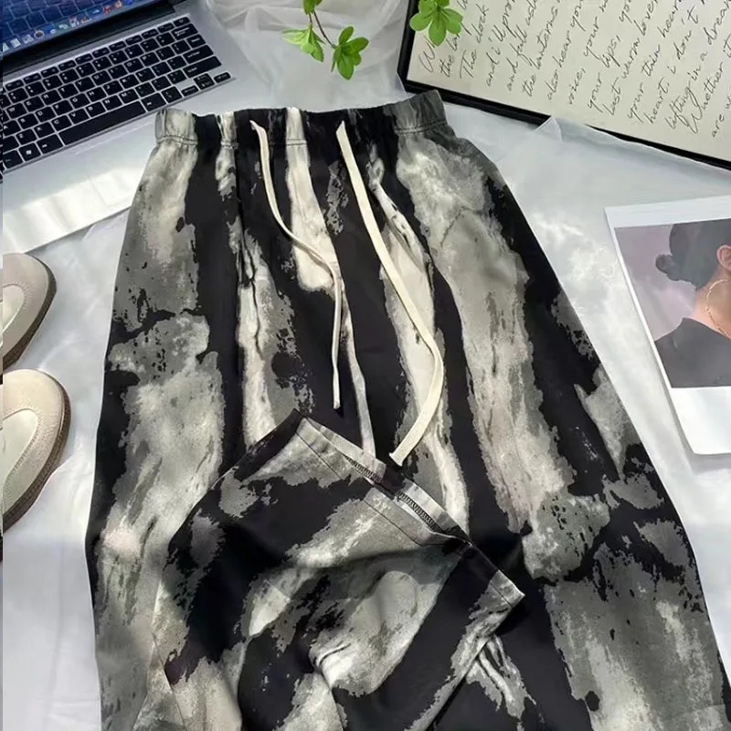 Ink Wash Painting Vertical Stripes Ice Shreds Women New Summer Multiple Styles Elastic Waist Loose Casual Affordable Trousers