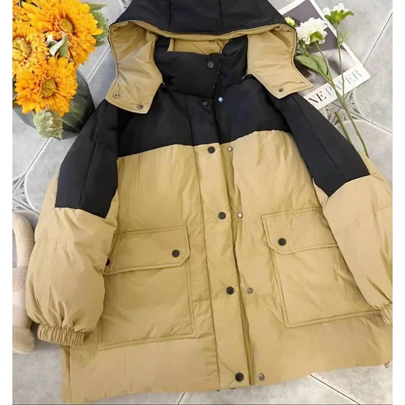 Large size down jacket women 100kg 2023 winter new white duck down loose warm fashion hooded coat High quality brand pink yellow