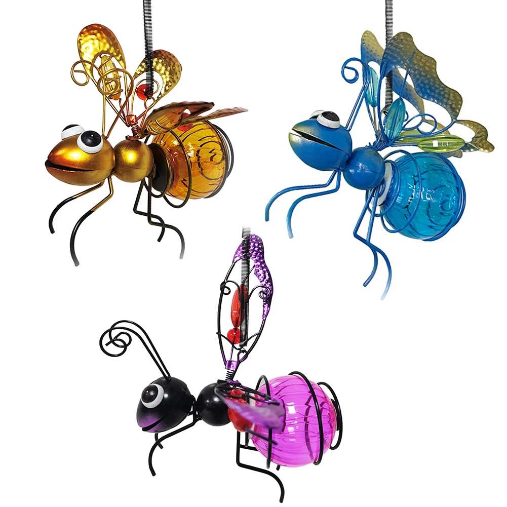 Solar Powered Outdoor Insect Lamp Hanging Flying Insects Lamp Garden Bug Light Ornament for Outside Lawn Decor