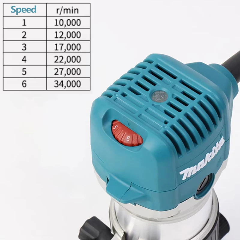 Makita RT0702C 6.35mm (1/4") Electric Router Variable Speed 710W Woodworking Slotting Trimming Machine with Anti-Restart
