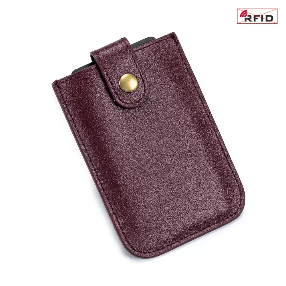 New vintage classic drawcard bag rfid leather ultra-thin business card bag portable compact card bag for men