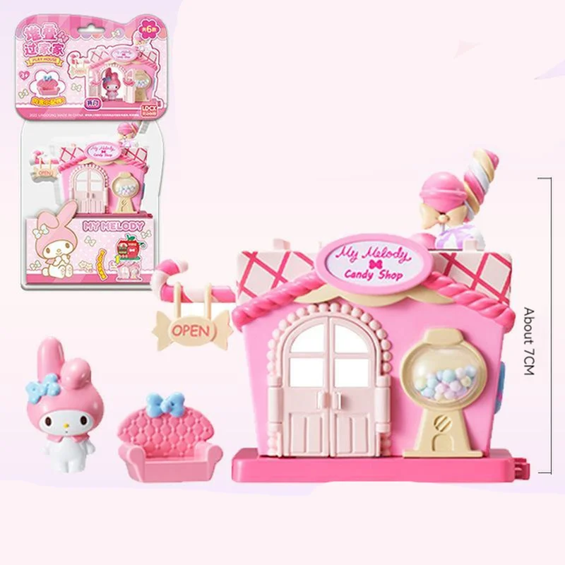 Sanrio New Hello Kitty Kuromi Play House Stackable Street View Splicing Toys Cinnamoroll Play House Ornaments Toys Gift For Kids