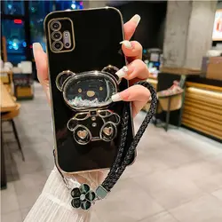Floral Mirror Bear Plating Phone Case Cover for Moto G8 (Black)