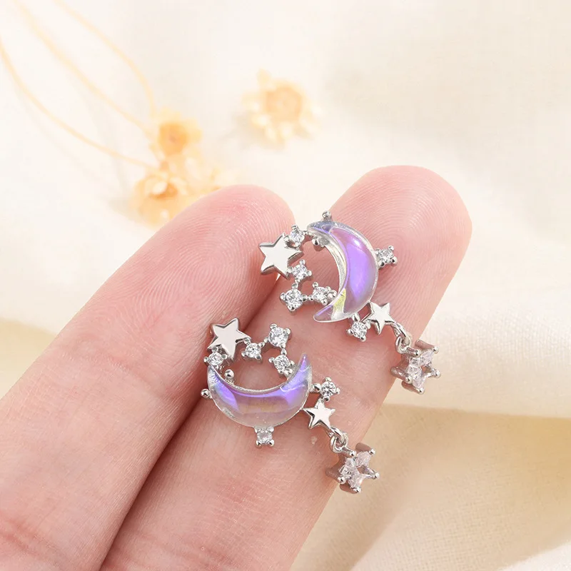 925 Sterling Silver Female Luxury Crystal Round Stud Earrings Vintage Wedding Jewelry White Zircon Stone Earrings 2