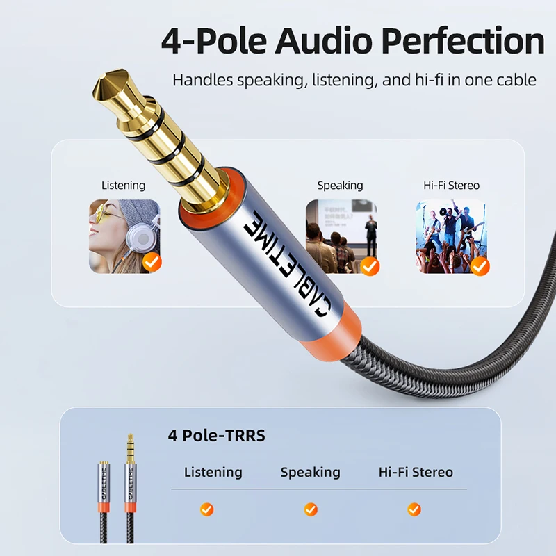 High-Fidelity 3.5mm Audio Extension Cable with Microphone Support