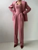 Fishbone Top Blazer Pants Sets 3 Pieces For Women Solid One Button Jacket Crop Tops High Waist Pocket Pant 2025 Lady Office Set 5