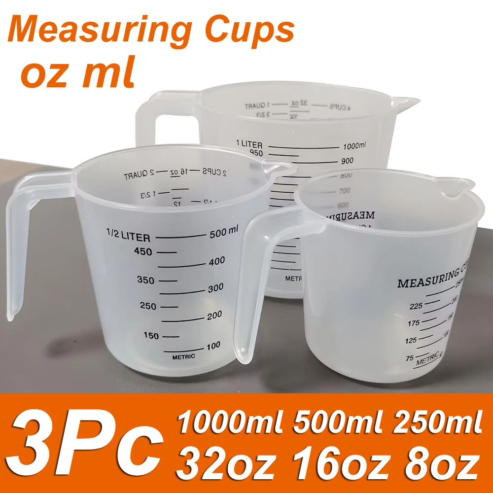 3 adet plastik mezun ölçüm kabı büyük kapasiteli ölçekli laboratuvar kabı şeffaf kapaklı şeffaf karıştırma kabı mutfak pişirme