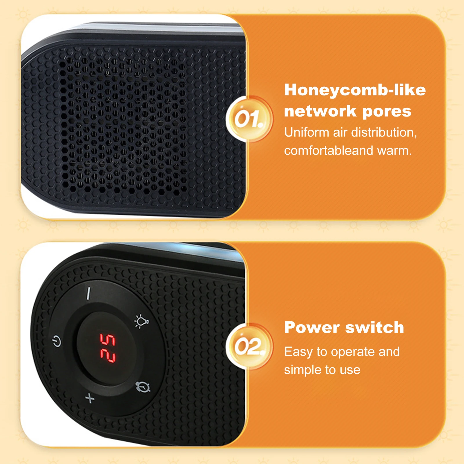 Small Quick Heat Room Warmer with Night Light Household Bathroom Heater Overheat Protection for Desk Table Bedroom Study Offices