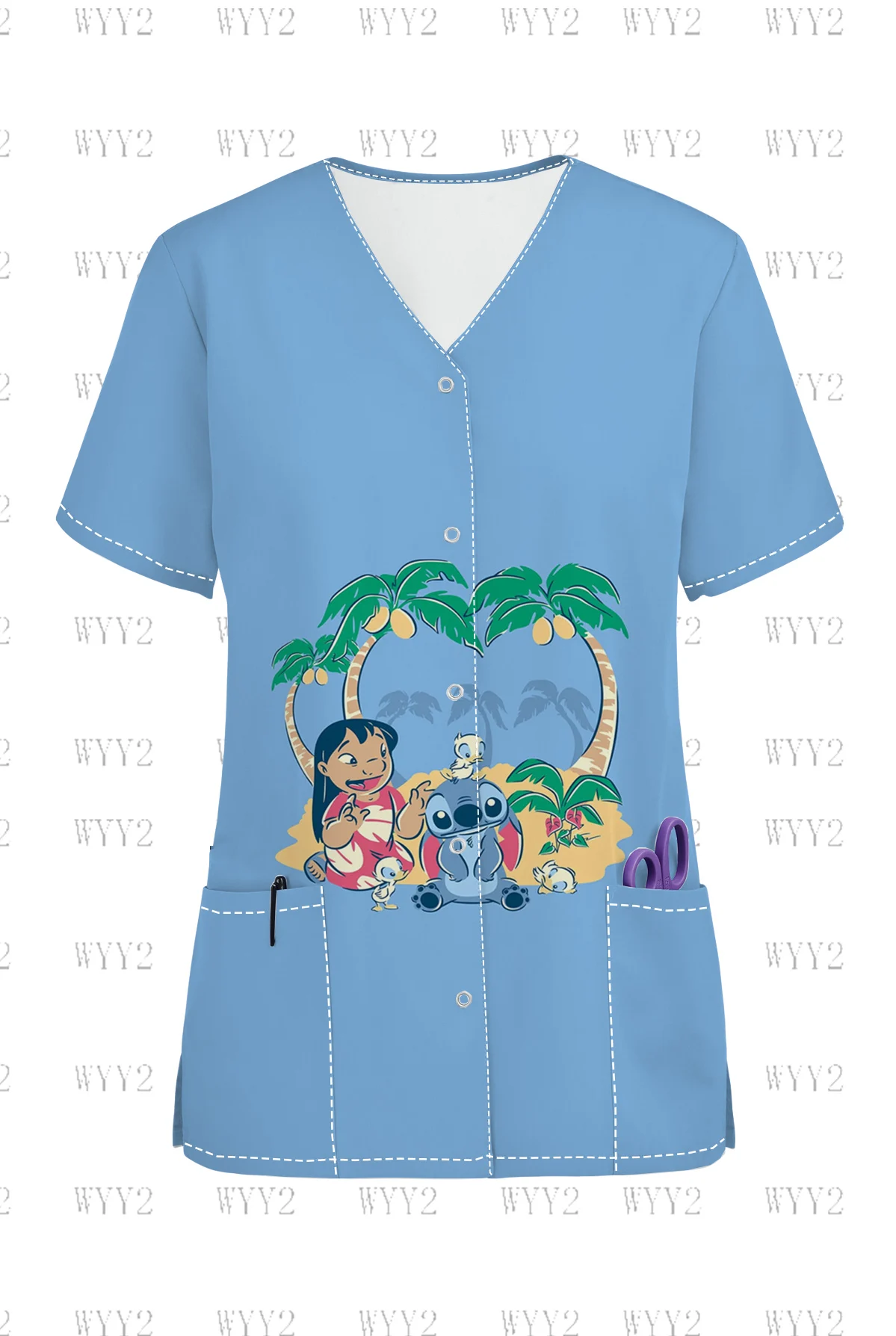 

Disney Stitch Рождественский уход V-образный вырез с принтом Женская рабочая рубашка Униформа медсестры униформа медсестры спа