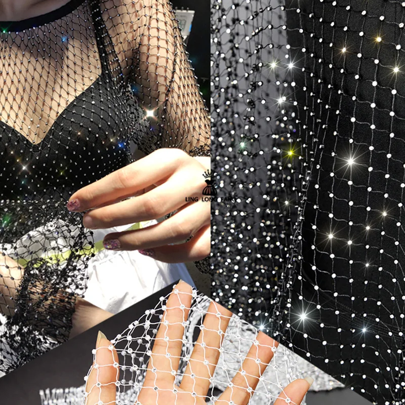 Fishing Net Hand Nail Diamond Mesh Fabric Black Color Sexy Decor Clothing  Accessories Headdress Veil Designer Fashion Material