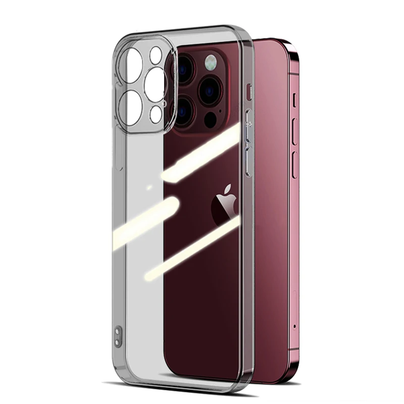 Lüks kare şeffaf siyah silikon yumuşak kılıf iPhone 16 15 14 13 12 11 Pro Xs Max X Xr Ultra ince şeffaf kapak TPU kabuk