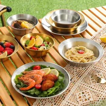 Stainless steel cutlery set plates and bowls camping set for home use | Camping, hiking, beach, outdoor use