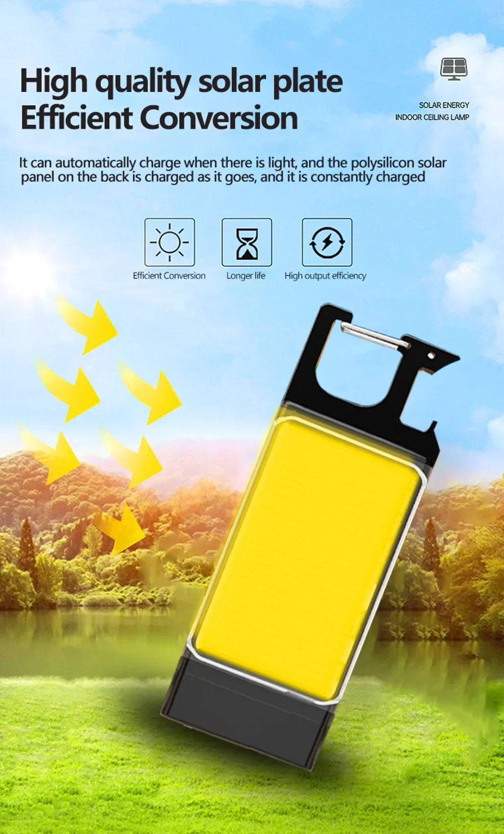 Description Picture 3 of itemMini Portable Keychain Flashlight Solar Panel Type-c Rechargeable LED 9 Modes COB Work Light Keychain With Magnet Light