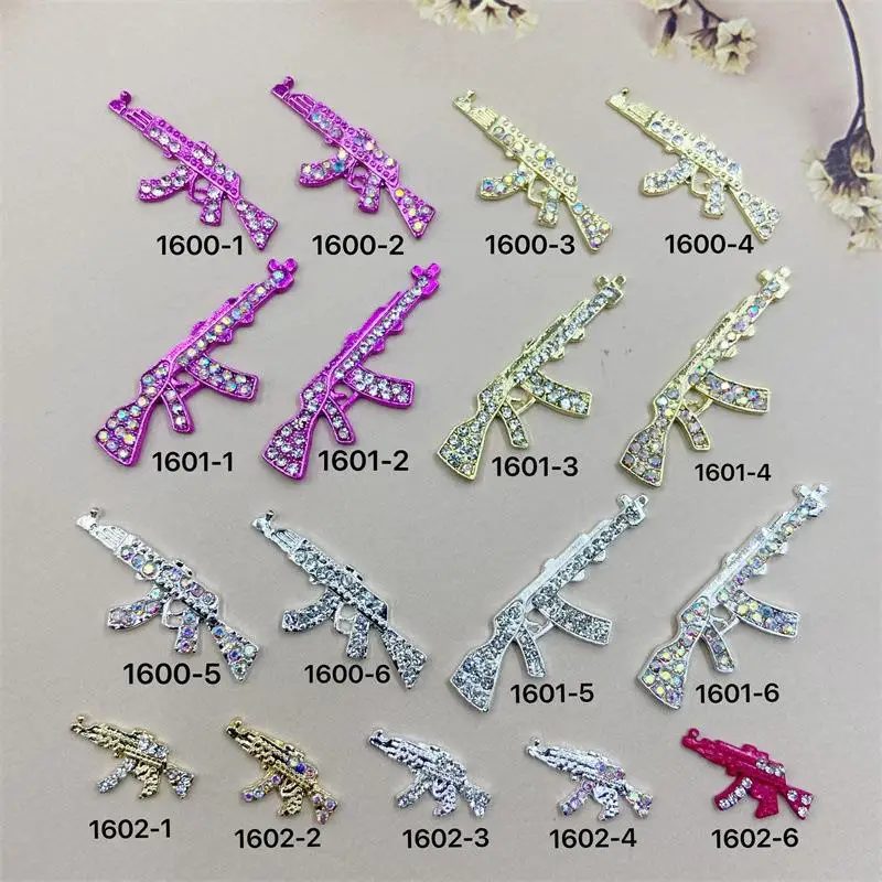 

10PCS Gold Silver Pistol Gun Nail Art Decorations Luxury Metal Nail Charms Retro Alloy Nail Rhinestones Accessories DIY Ornament