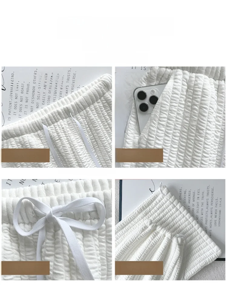 White Vertical Striped Women's Wide Leg Pants Autumn Winter Fce Elastic Waist Casual Trousers Loose Comfortable Fit