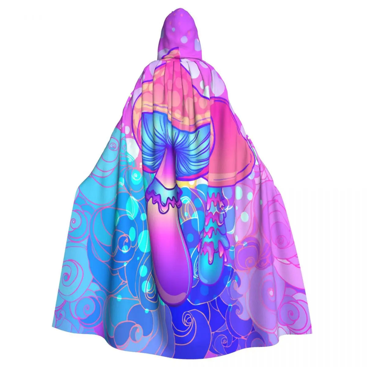 

60s Hippie Mushrooms Hooded Cloak Polyester Unisex Witch Cape Costume Accessory