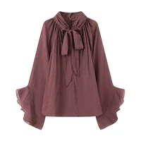 Perspective Women Shirt 2026 Spring New Bow Tied Blouse Woman Tops Lady Ruffles Flare Sleeve Loose Elegant Blouses - Image 5