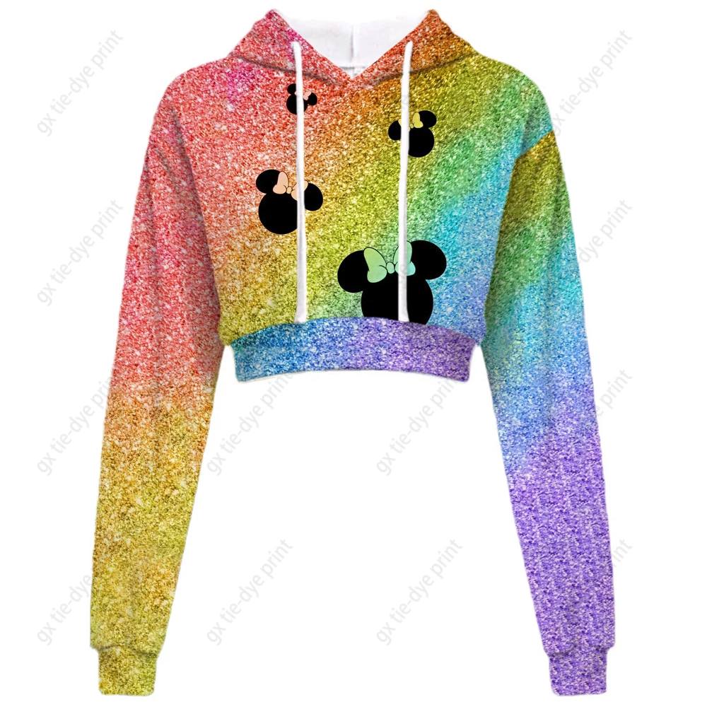 

Women's Sexy Crop Hoodie Autumn/Winter Disney Minnie Mickey Mouse Long Sleeve Sweatshirts Leisure Streetwear Women Tops Coat 3XL