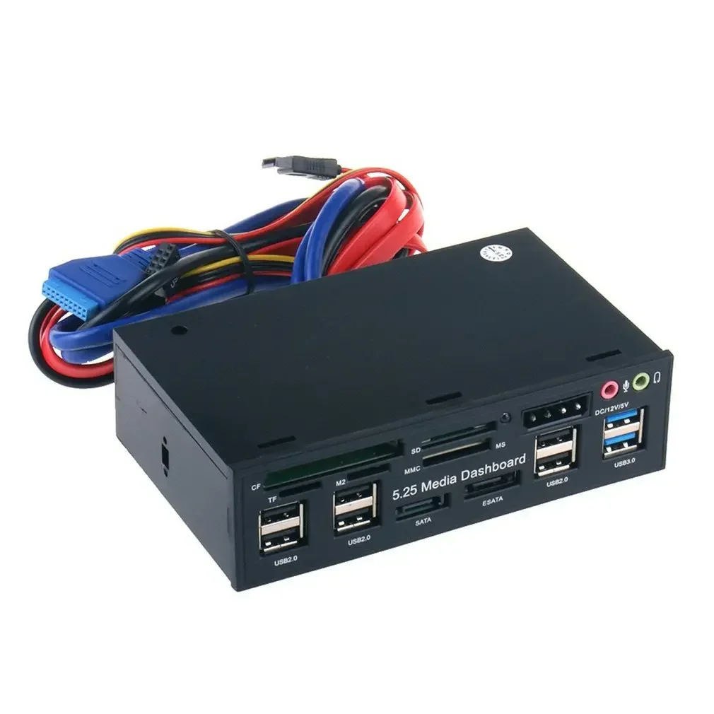5.25" Pc Front Panel Dashboard Media Usb 3.0 Hub Audio Esata Sata Card Reader Desktop Optical Drive Multifunctional Panel 525E pc front panel