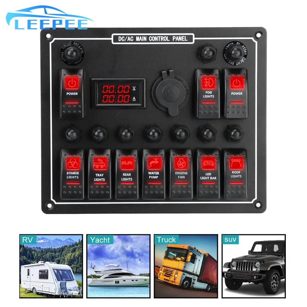 

Двойной контроль мощности, 10-клавишный переключатель, водонепроницаемая панель с защитой от перегрузки для автомобиля, судовой цвет, искусственный переменный/постоянный ток, выход 15 а постоянного тока