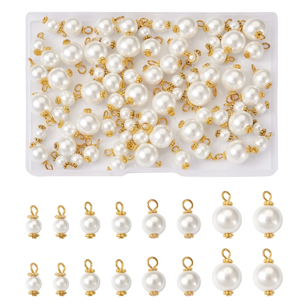 

80Pcs 4 Sizes Dyed Glass Pearl Pendants Charms with Alloy Daisy Spacer Beads for DIY Earrings Necklace Jewelry Making Crafts