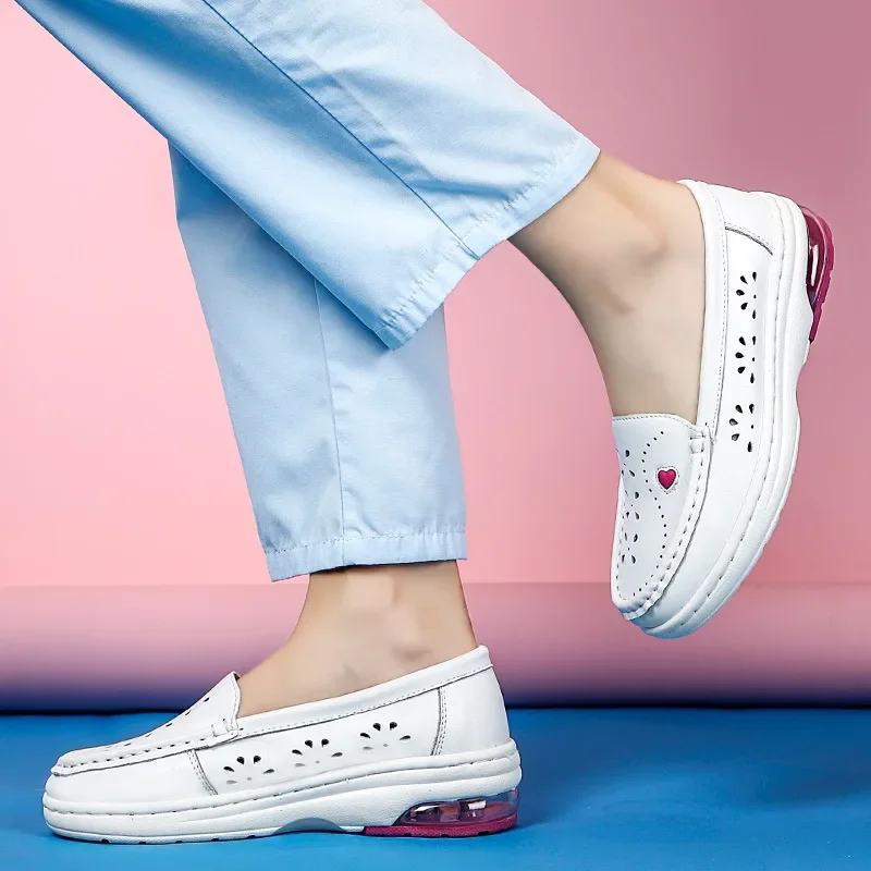 

Work shoes Summer white leather nurse shoes Women's thick sole single shoes Breathable comfortable soft sole small white shoes