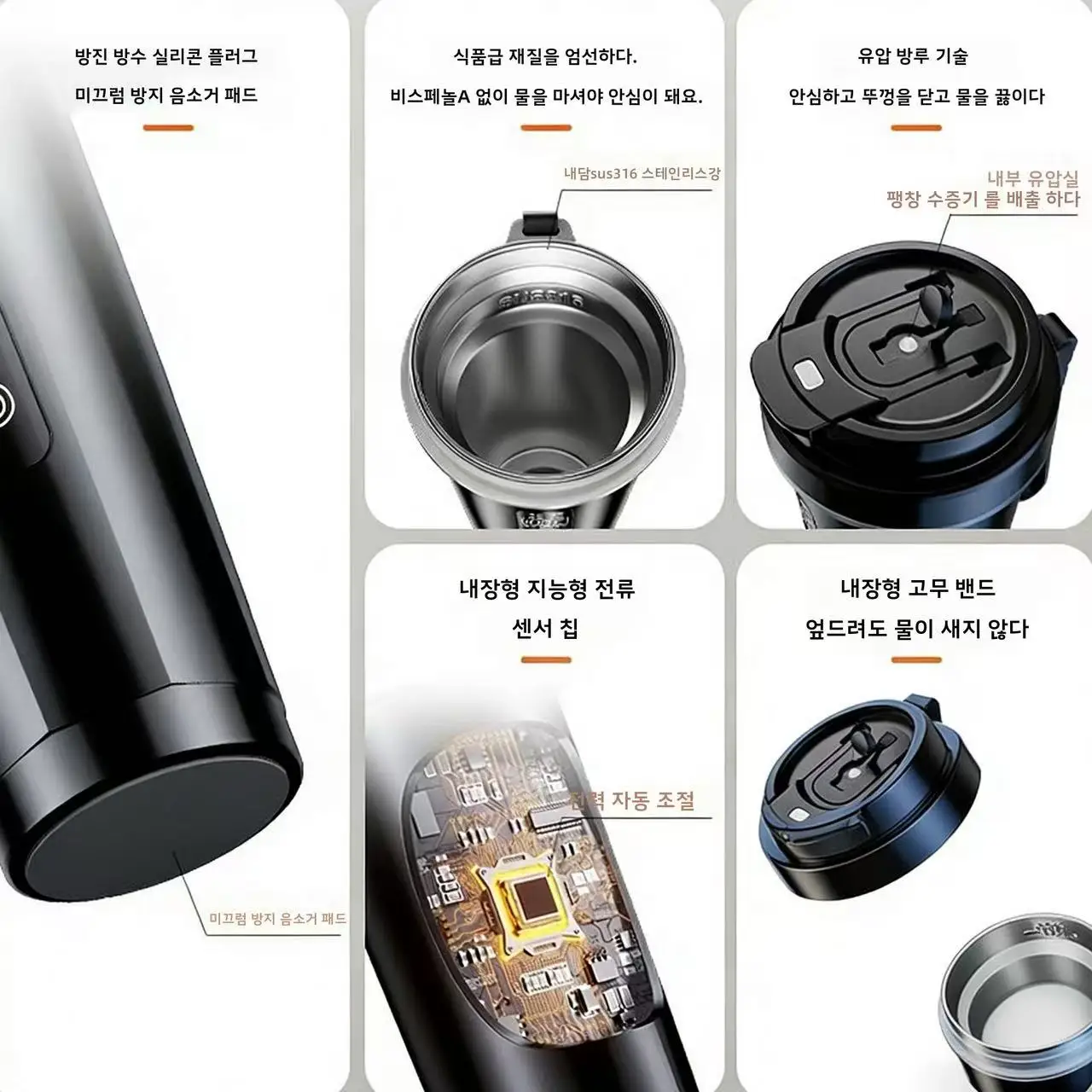 316 스테인리스 스틸 베이비케어 등급 라이너 500ML 차량용 스마트 전기 주전자 휴대용 전기 가열 물컵 야외 여행용