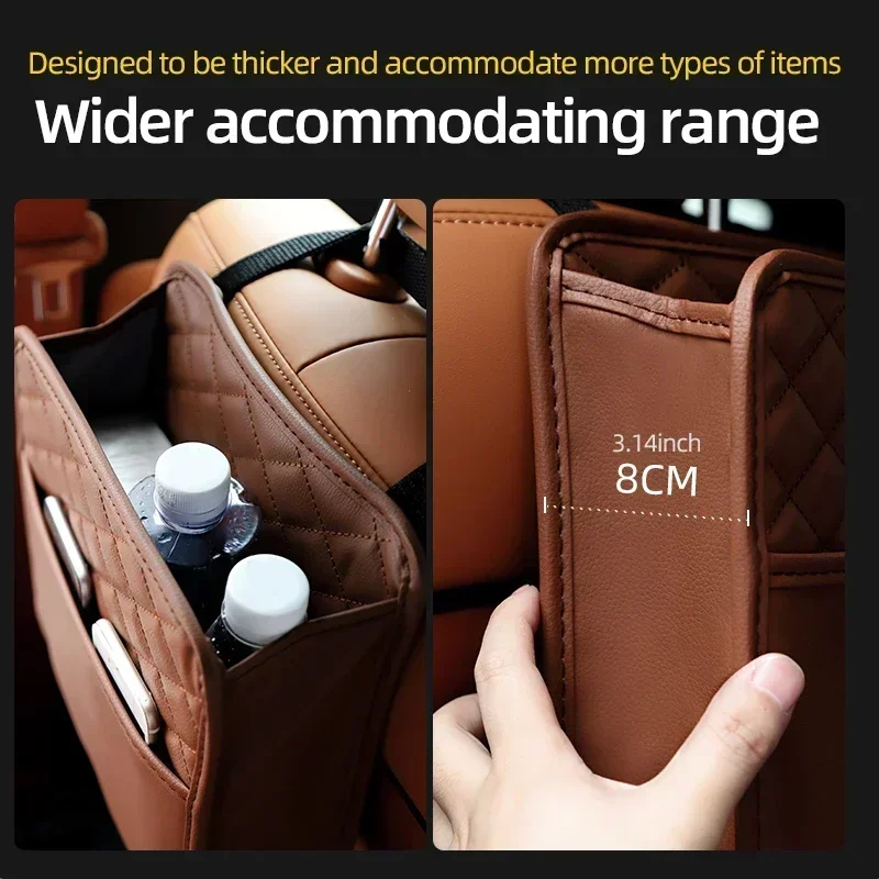 Car Back Seat Organizer Storage Bag Trash Can, Universal Leather Backseat Auto Organizer Waterproof Hanging Interior Accessories
