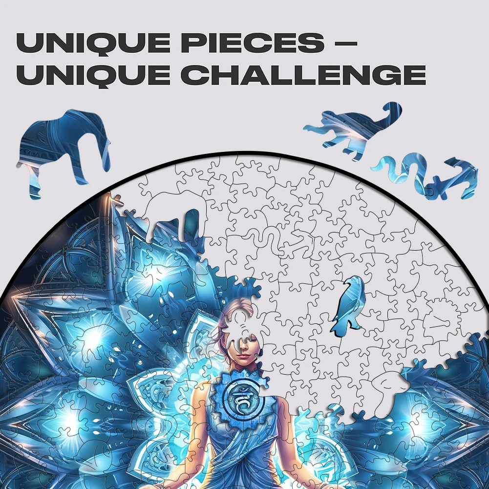 Circular Wooden Jigsaw Puzzle For Adults Chakra Yoga Vishuddha Puzzle Girls' Toys Blue Petals Wood Puzzles Home And Decoration 3
