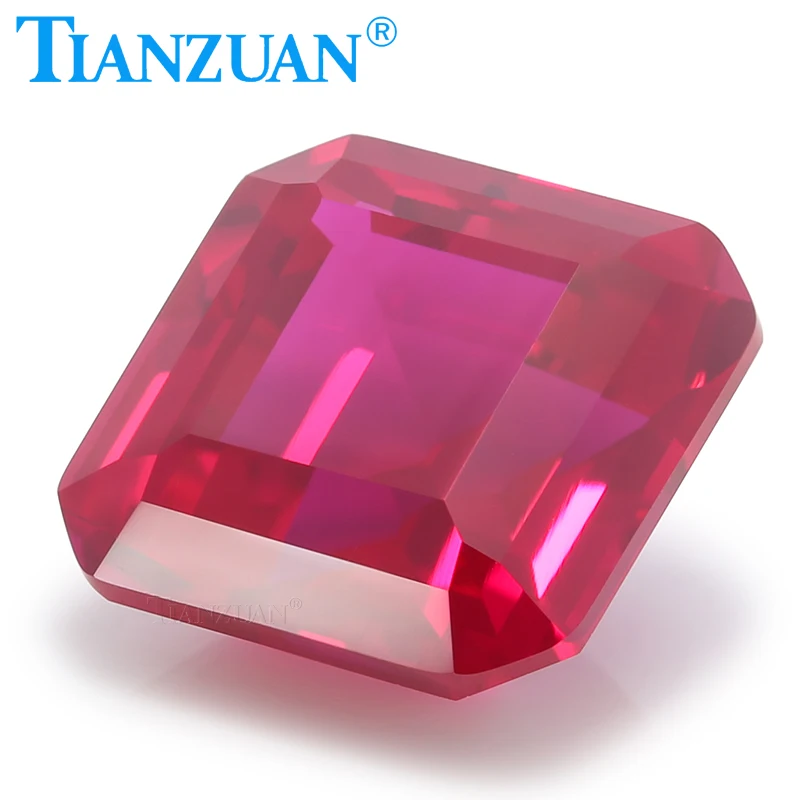 Synthetic Ruby 5# Red Color Square Shape Asscher Cut Corundum Stone clear loose stone jewelry making