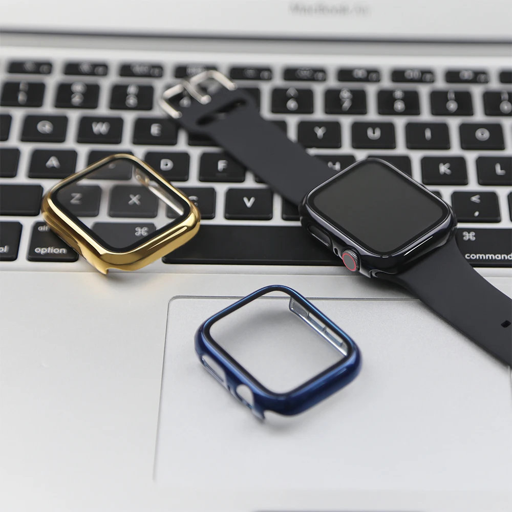 360 Full Cover for Apple Watch 45mm 41mm 44mm 40mm 42mm 38mm, Plating Case Glass Screen Protector for iwatch SE 7 6 5 4 3 2 1