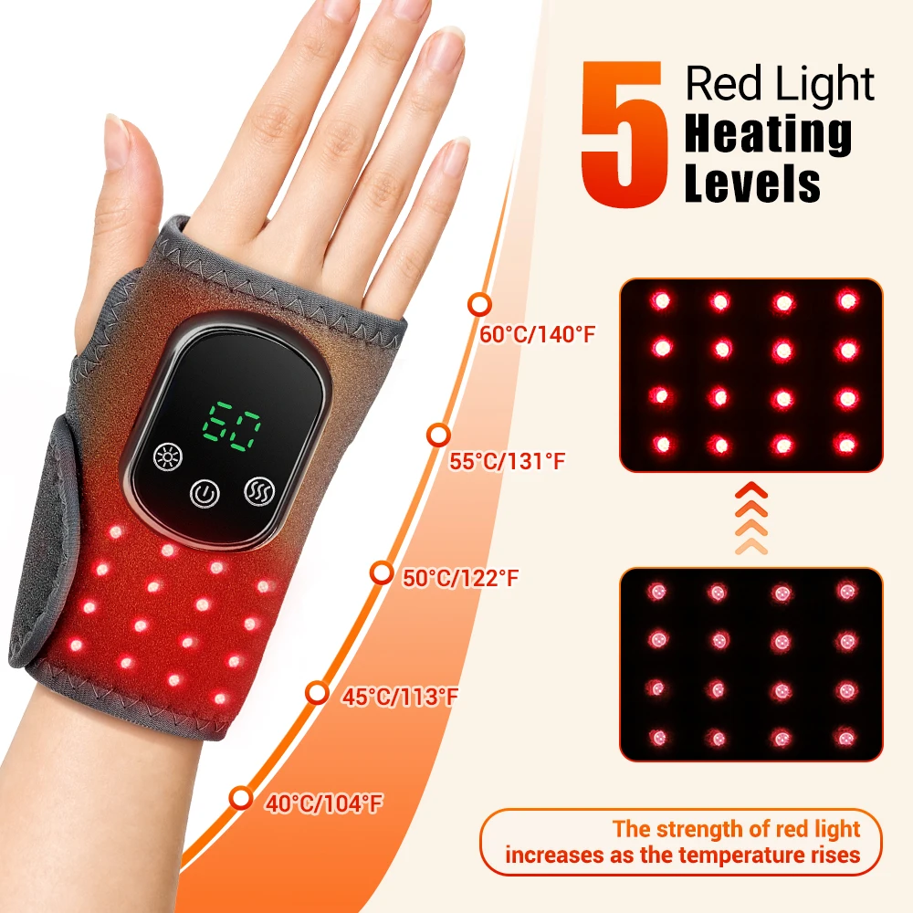 660nm Infrared Wrist Massager Red Light Heating Vibration Massage Wrap Brace Electric Wristband Pad for Hand Joint Support Relax 2