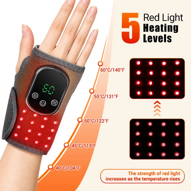 660nm Infrared Wrist Massager Red Light Heating Vibration Massage Wrap Brace Electric Wristband Pad for Hand Joint Support Relax 2