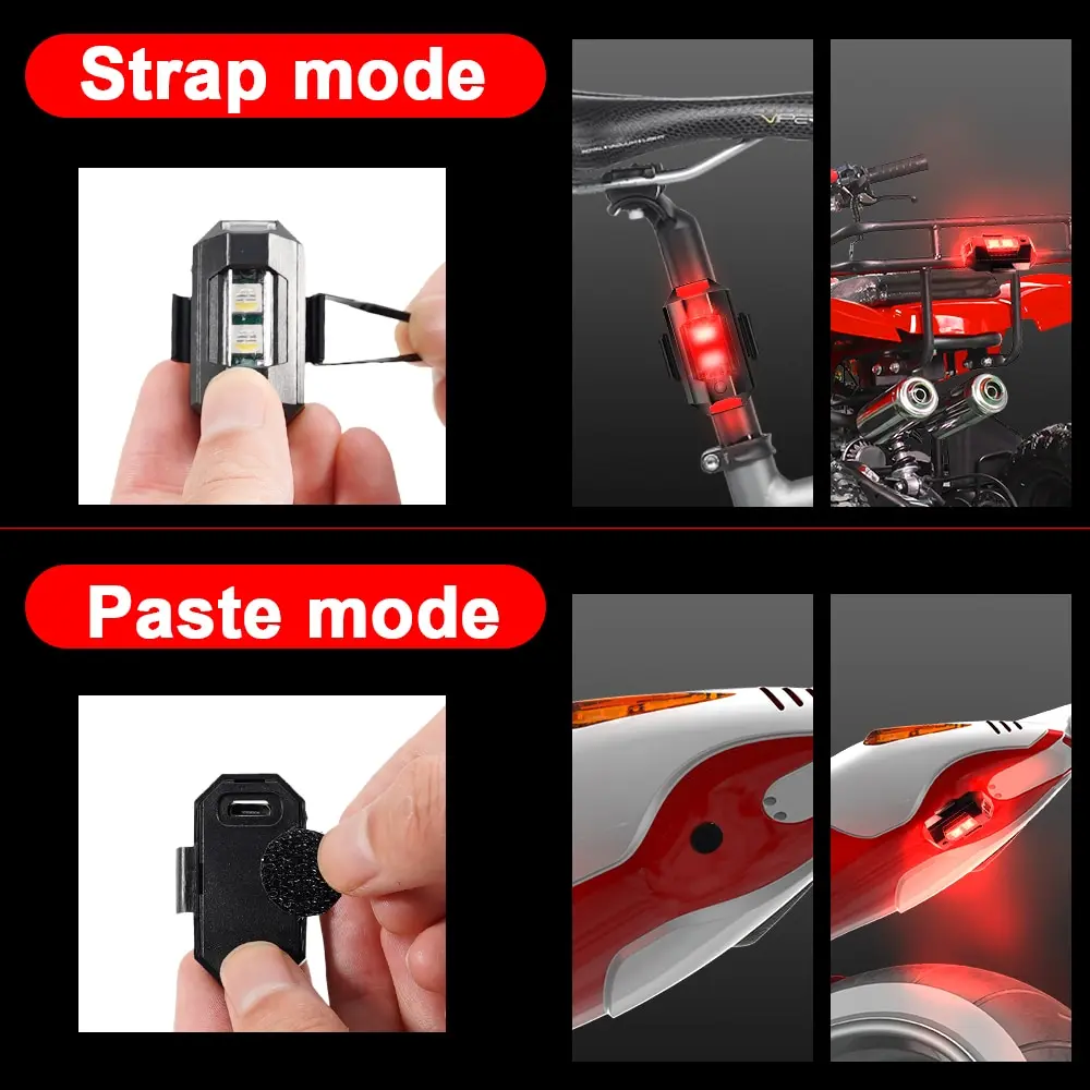 Universal Led Aircraft Strobe Lights 1Pc Motorcycle Anti Collision Warning Light with USB Charging 7Colors Turn Signal Indicator