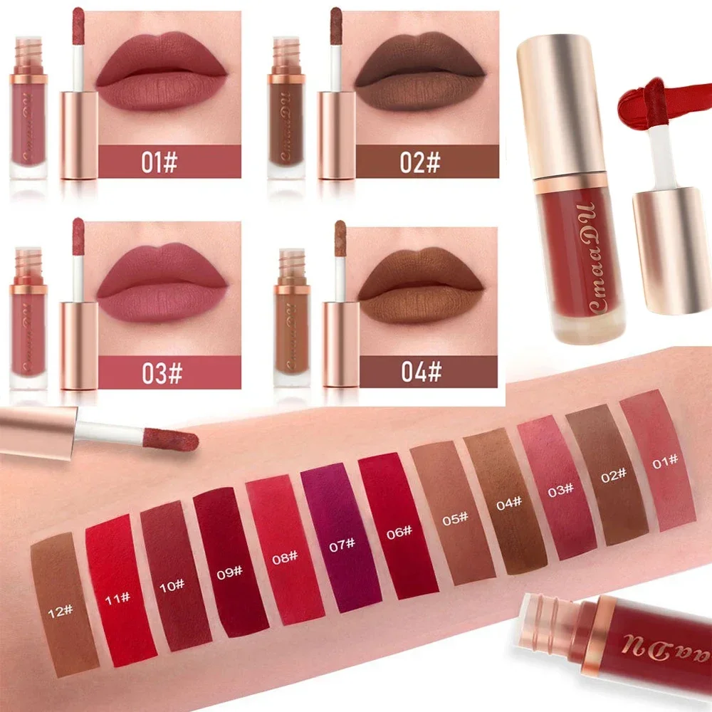 12 Colors Matte Lipstick Red Waterproof Sexy Makeup Lip Tint Smooth Nude Brown Pink Long Lasting Non-stick Lip Cosmetic Make Up 2