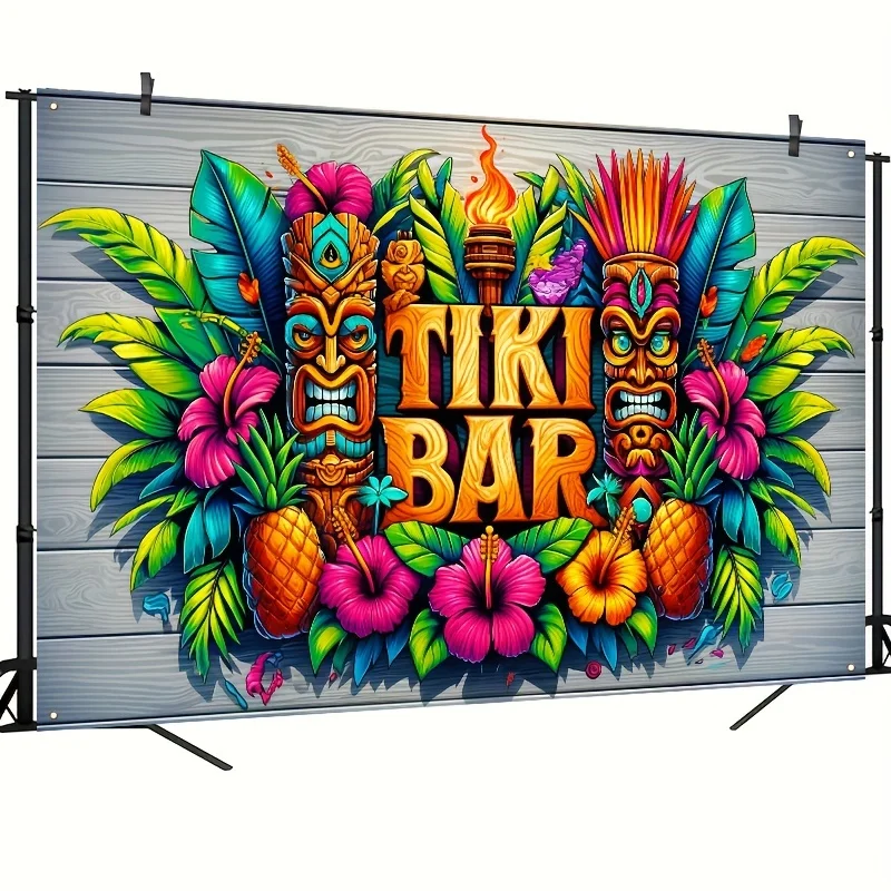 Tropische Tiki Bar Blume Totem Banner - Hawaii Strand Party Hintergrund Stoff – Detail 8