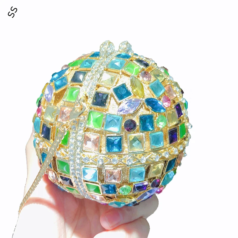 Newest Colorful Glass Rhinestone Diamond Round Women's Bag Fashion Banquet Shoulder-bag