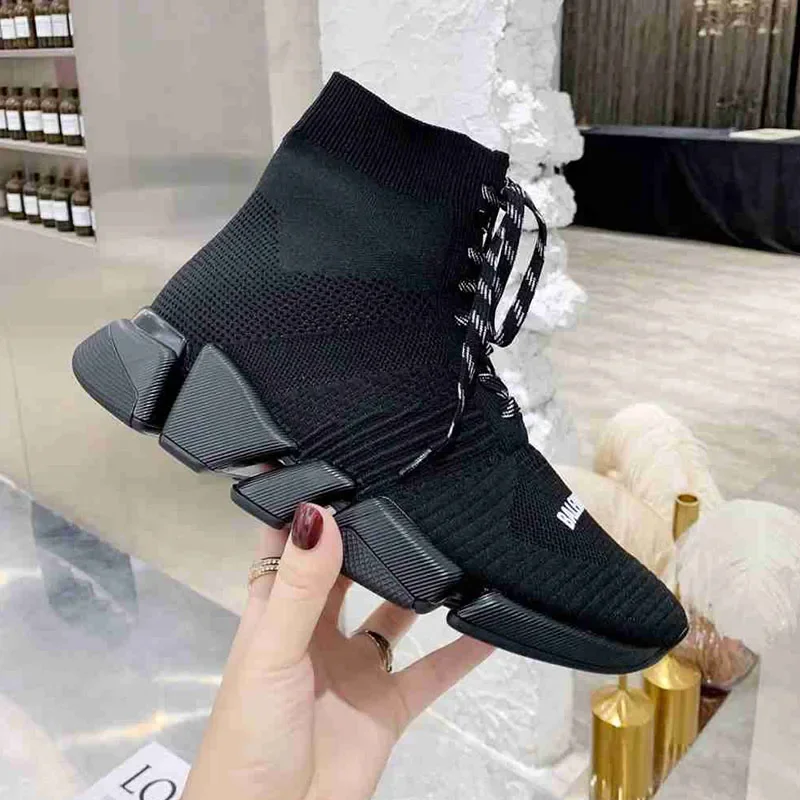 

2023 New Lace Up Heavy-Bottomed Boots Fly Weave Heavy-Bottomed Shoes Breathable Elastic Sock Knitting Sports Casual Shoes Boots