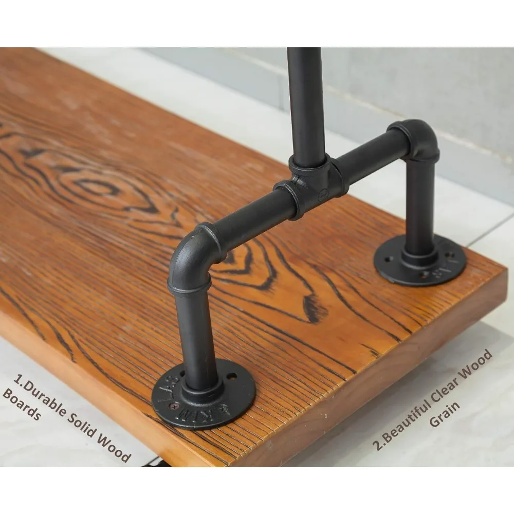 Portable Heavy-Duty Iron Clothing Rack with Wooden Shelves for Industrial Use